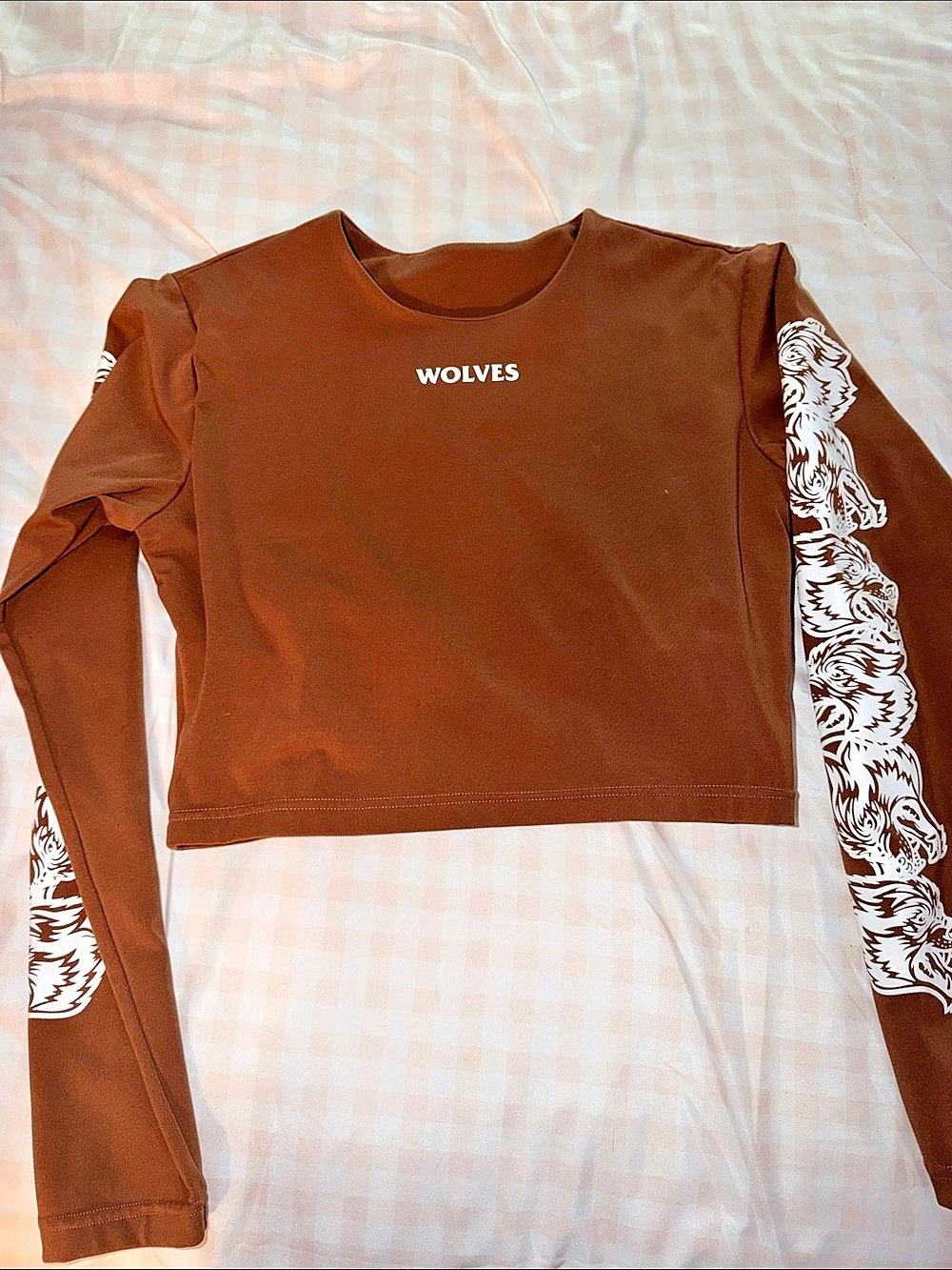 Darc Sport Wolves Long Sleeve Crop Top Brown & White